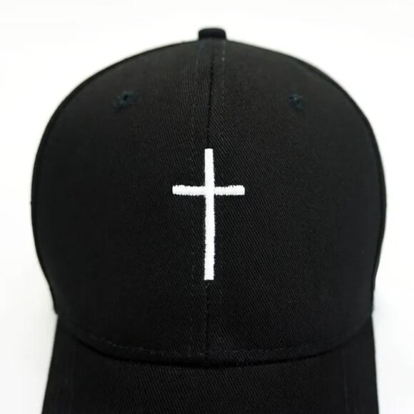 Cross Embroidered Christian Black Baseball Cap, Adjustable Hat, Mens, Womans - Picture 6 of 8